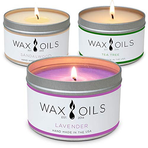 Scented Candles – Lavender, Sandalwood, Tea Tree (Pack of 3) Soy Aromatherapy, 8oz