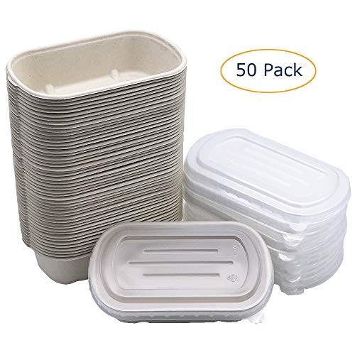 [50 Pack] 32oz Eco-Friendly Disposable Bowls with Lids - Biodegradable Paper Bowls To Go - Portable Serving Bowl Set to Pack Foods