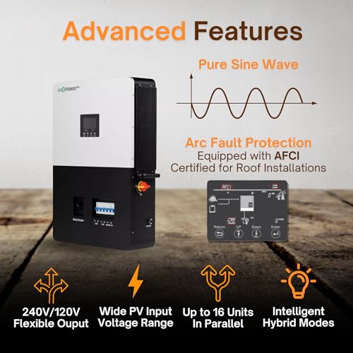 Luxpower All-in-One Off-Grid Hybrid Inverter 6000W (with Breaker) - 200A 48V 50A Dual MPPT Solar Charge Controller, 240V/120V Output, up to 16 Units in Parallel, Off-Grid Cabin, RV, Boat, & Home