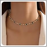 Zeshimb Gold Emerald Choker Necklace Rhinestone Satellite Chain Necklace Green Crystal Gemstone Collar Necklace Dainty Rhinestone Chain Necklace Jewelry for Women