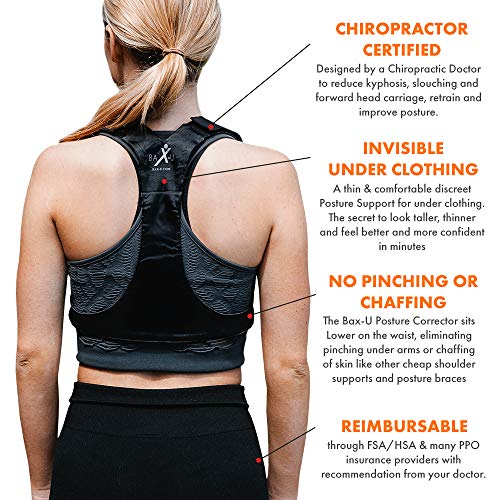 BAX-U Posture Corrector | UNISEX | Adjustable and Comfortable Upper Back & Shoulder Support Brace | Chiropractor Designed | MEDIUM | WHITE