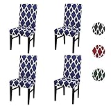 YIMEIS Comfort Stretch Dining Chair Slipcovers, Geometric Printed Dining Chair Protector, Removable Washable Short Chair Seat Covers for Dining Room, Kitchen, Office, (Pack of 4, Navy)