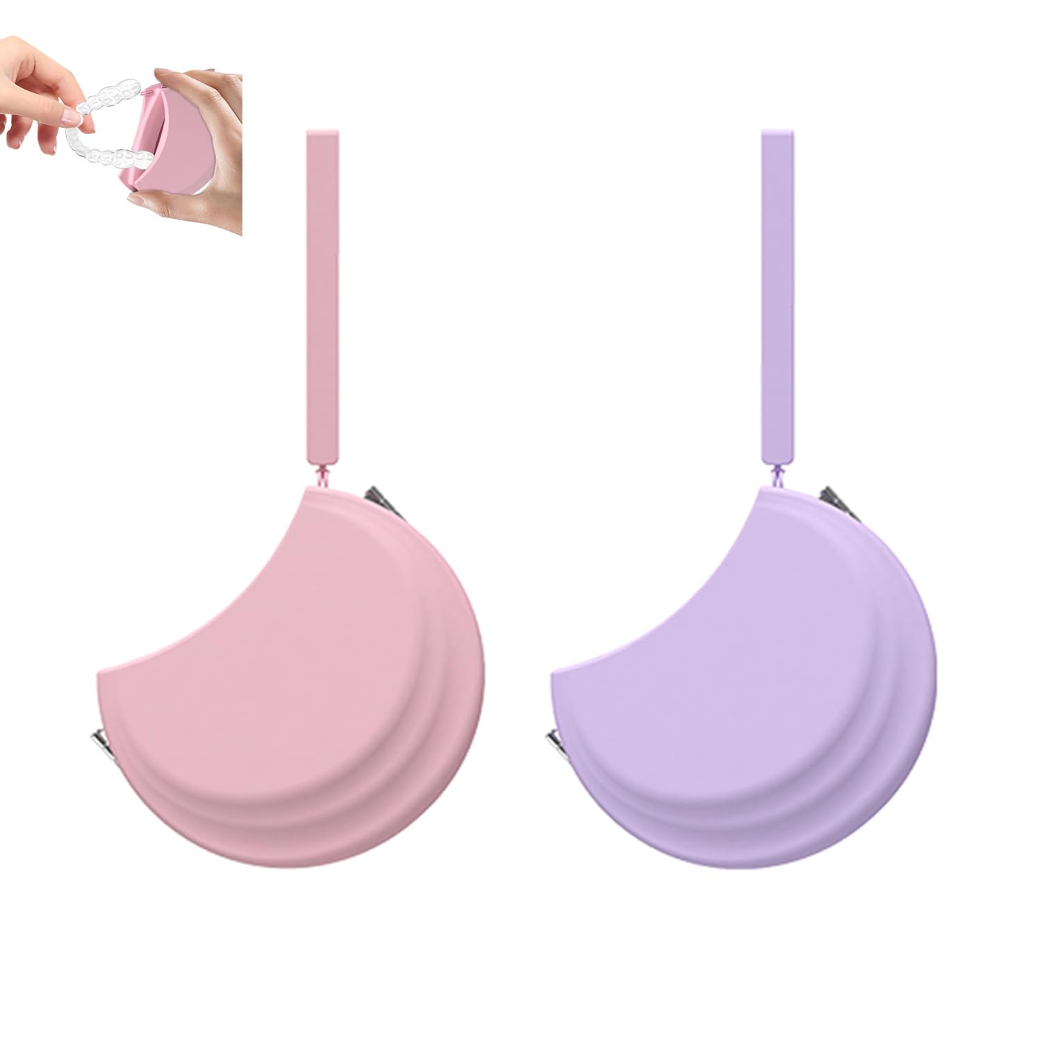 Photo 1 of 2 Pack Silicone Retainer Case with Vent Holes Lanyard Aligner Case Cute Portable Container Holder Night Guard Case for Travel Girl Women Men Kids (Purple+Pink)