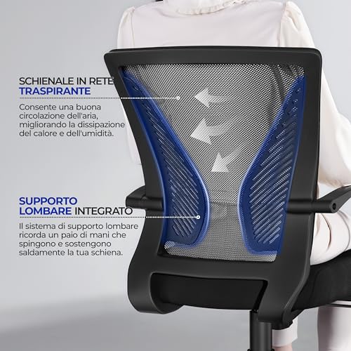 Yaheetech Office Chair Ergonomic Lumbar in Breathable Mesh Reclining Adjustable Height Swivel with Armrests and Wheels Capacity 136 kg Black