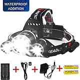 EMIDO Brightest LED Headlamp, 4 Modes Waterproof LED Flashlight, 18650 Rechargeable Batteries Headlight Hard Hat Light Head Torch, for Reading Outdoor Running Camping Fishing Walking Hiking Riding