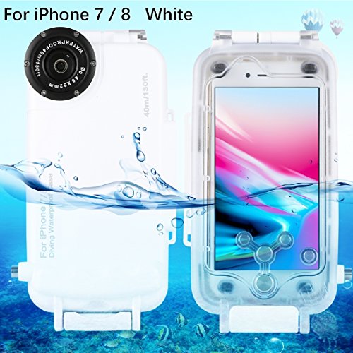 HAWEEL iPhone 7/ 8 Underwater Housing Professional [40m/ 130ft] Diving Case for Surfing Swimming Snorkeling Photo Video No Reflection + Lanyard (iPhone 7/ 8, White)