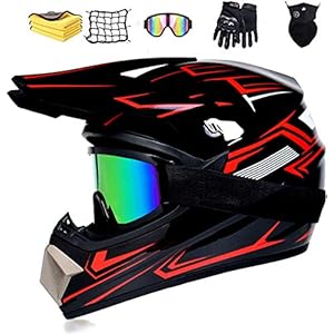 Motorhelm Motocross Helm Kinderen Rood Zwart, Kinderen Crosshelm D.O.T Standaard Kids Quad Bike ATV Go-Kart-helm…