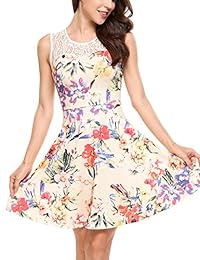 ANGVNS Mini vestido skater plisado de fiesta de cóctel plisado de encaje floral para mujer