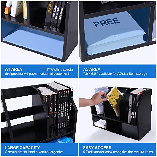 COOGOU Desktop Bookshelf Wood Desk Organizer Shelf Bookcase with 5