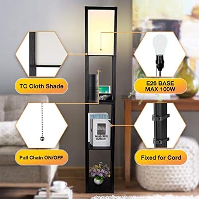 SHINE HAI 3-in-1 Shelf Floor Lamp with 2 USB Ports and 1 Power Outlet, 3-Tiered LED Shelf Floor Lamp, Shelf & Storage… 51Q8y5jbKoL