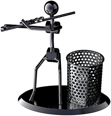 Boter Pencil Holder Creative Metal Popular Desk Storage Organizers Desk Container Novelty Holder Pot with Musician Artist Iron Crafts Pattern for Kid, Office Space, School - Flute