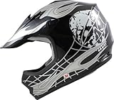 Youth Kids Black/Silver Skull Dirt Bike Flame Motocross Off-Road MX ATV Helmet (Large)
