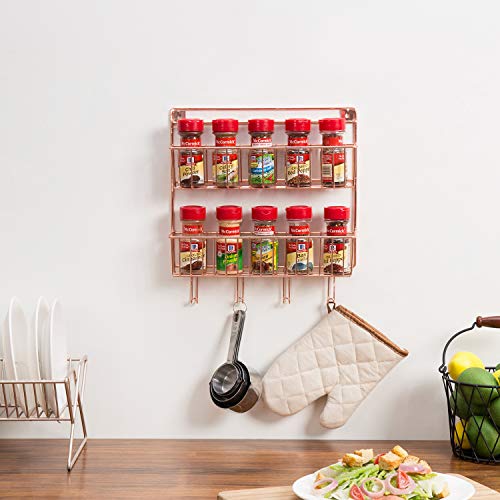 MyGift 2Tier Copper Metal Wall Mounted Spice Rack with Kitchen Towel
