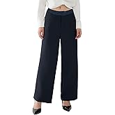 Susclude Womens Lace Casual Dress Pants Wide Leg Baggy Pleated Old Money Slacks High Waisted Fashion Business Work Trousers