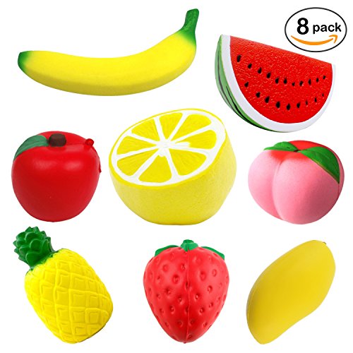 8 pcs prime set jumbo slow rising fruit squishes Apple Banana Lemon Mango Peach Pineapple Strawberry Watermelon cream scented stress and anxiety relief toys for kids adults home decoration and games