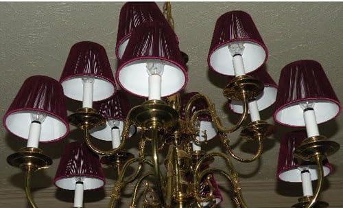 1, BURGUNDY, CHANDELIER, or, CANDLE LIGHTS, CLIP-ON, LAMP SHADES, SHADE, is, about, 3" ACROSS TOP X 5" at BOTTOM X 4" TALL,+25A1.1+