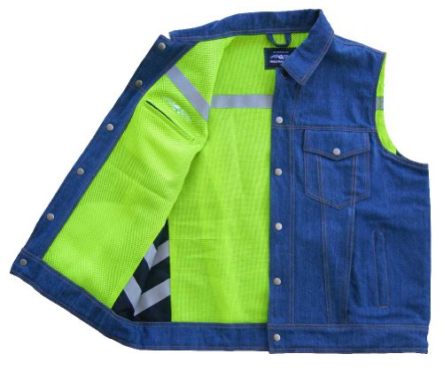 Missing Link Lawless Reversible Denim Safety Vest (Denim/HiViz Green, XXX-Large)