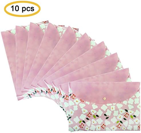 JX Hornet Premium Flower Printed Letter/A4 Booklet Document File Envelope Folder Holder Organizer Bag ,With Snap Button,Soft Plastic Quality,Pack of 10 Pcs,Red Colors,Size 9"13"