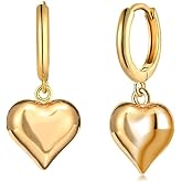 WangGao Stainless Steel Puffy Heart Earring Hearts Dangle Hoop Earring Puffed Hearts Drop Huggie Love Charm Hoops Earrings for Women