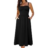 Sureple Long Dresses for Women 2026 Sleeveless Ruched Bust Swing Aline Fitted Spaghetti Strap Sundress with Pockets