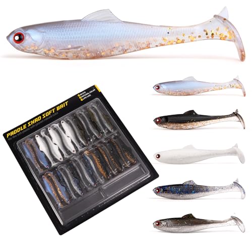 3/3.5/4 Inch Life-Like Shad Paddle Tail Swimbaits with 3D Red Eyes, 5 Natural Colors Soft Plastic Bass Fishing Lures at Amazon