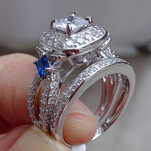 Newshe 2ct Princess AAA Blue Cz 925 Sterling Silver Engagement Wedding