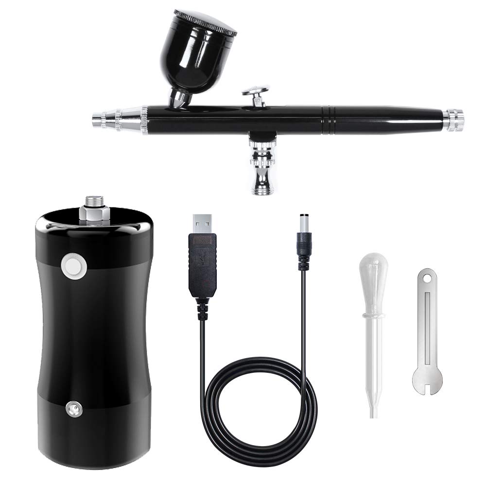 LATITOP Airbrush Kit Rechargeable Handheld Dual-Action Mini Air Compressor Airbrush Set with 0.4mm Nozzles, Portable Cordless Airbrush Gun with Low Noise for Makeup, Tattoo, Nail Art, Face Paint, Cake