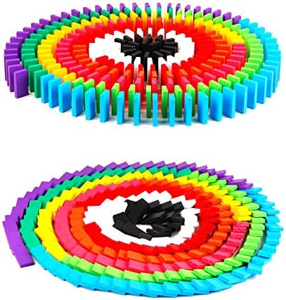 MCpinky Set of 300 Super Domino Blocks Set,Colorful Wooden Dominoes Set Toy Racing Game