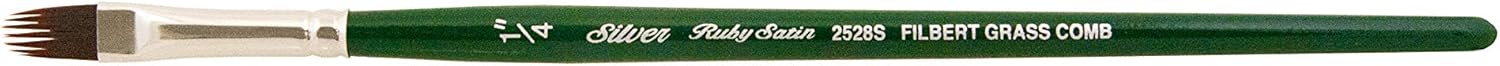 Silver Brush Limited 2528S Ruby Satin Filbert Grass Comb Brush Fluid and Flow Acrylics, Size 1/4 Inch, Short Handle