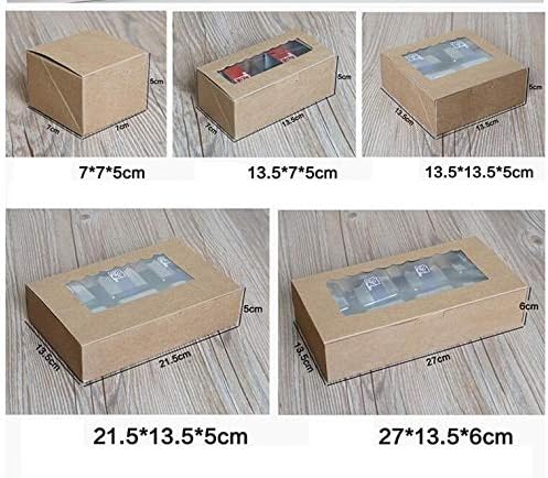 Ranggrgt 10Pcs Kraft Box Paper Cake PVC Window Craft Jewelry Box, Packing Cardboard Box,Blue Wedding Favors Gift Cookie Box for Candy Fluorescence Yellow 215x135x50mm