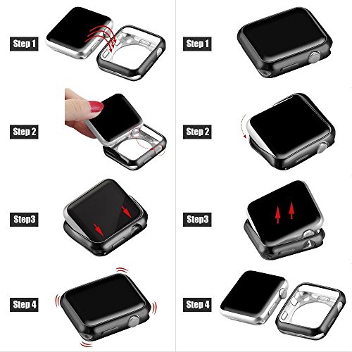 Applied to Apple Watch Case,FOLOME Plated TPU Scratch-Resistant Flexible Electroplate Case Slim Lightweight Protective Bumper Cover Case Fit Watch Series 3 / Series 2 (Black, 38mm Size Case)