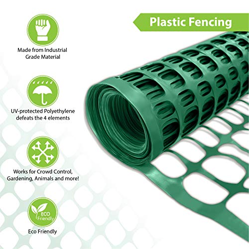 Safety Fence + 25 Steel Plant Stakes, Mesh Snow Fencing Dark Green