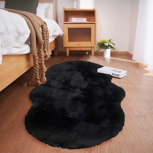 Ghouse Home Teppich Kurzflor Teppich Flauschig Anti-Rutsch Unterseite Waschbarer Wohnzimmer Carpet Schwarz 60X120 Cm