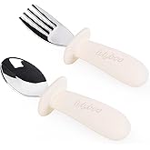 Lulyboo Baby Silverware Set - Self-Feeding Toddler Fork & Spoon with Easy-Grip Handles, Stainless Steel, BPA-Free, Dishwasher Safe, Perfect for 4+ Months (Ivory)