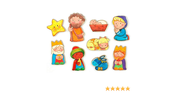 Belén para pintar. Belen infantil Funny con 9 figuras de madera con imán para pintar.