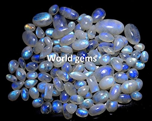 250 CT 100% NATURAL WHOLESALE LOT BLUE FIRE FLASHING RAINBOW MOONSTONE CALIBRATED MIX CABOCHON INDIA LOOSE GEMSTONE 12X18 TO 20X30 mm.