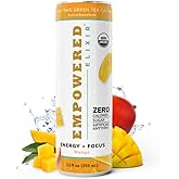 Organic Mango Energy & Focus Drink | Green Tea Extract (Natural Caffeine), L-Theanine, Ashwagandha, Electrolytes |12oz. Cans (Pack of 12)