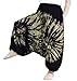 Loong Cha's Women Tie Dye Pants Baggy Aladdin Hippy Harem Adjustable Waist (Black)