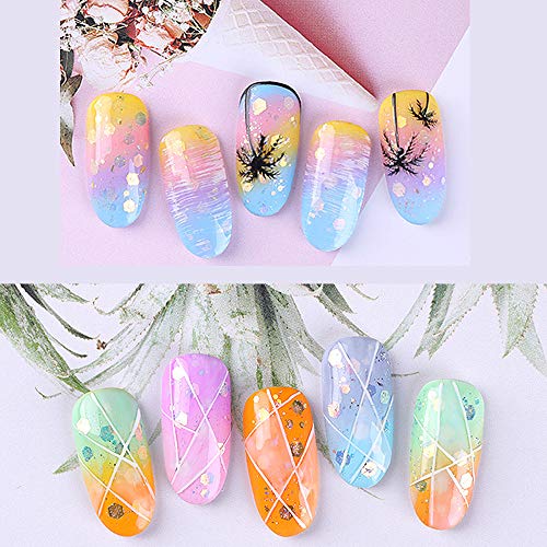 Dasaba 8 Boxes Holographic Nail Art Glitter Sequins, Laser Gradient Glitter Powder Size Mixed Nail Art Decoration kits Set for Nail DIY Craft Accessories