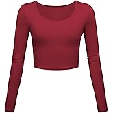 Long Sleeve Crop Tops for Women Workout Basic Clothes for Teen Ladies Fitted Slim Scoop Neck Cute Yoga Shirts (Red, X-Large)