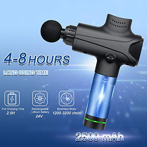 Deep Muscle Massager Gun, EKUPUZ Deep Tissue Massager Gun Percussive Massage for Athletes, Pain Relief Body Massage Gun 20 Speed & 6 Heads, Quiet Brushless Motor, Support 4-8Hours Work, LCD Display