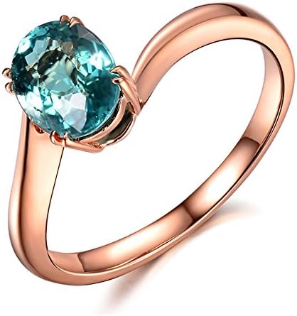 Unique Fashion 1.1ct Blue Green Tourmaline Gemstone 14K Solid Rose Gold Wedding Engagement Promise Ring Sets for Women