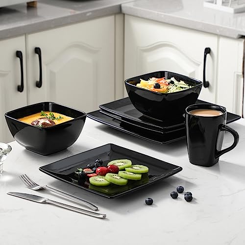 vancasso Soho Dinnerware Set, 16 Pieces, Black Stoneware Square