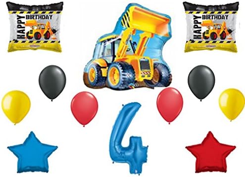 JTJ Products Bundle of 4th Boy Birthday Construction Loader Balloon Bouquet with 40" Blue #4