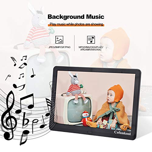 Digital Photo Frame 10 inches, CofunKool Digital Picture Frame with HD 1920x1080 IPS Screen, Support 1080P Video, Music Player, Auto On/Off Timer, Calendar, Alarm, with Remote Control