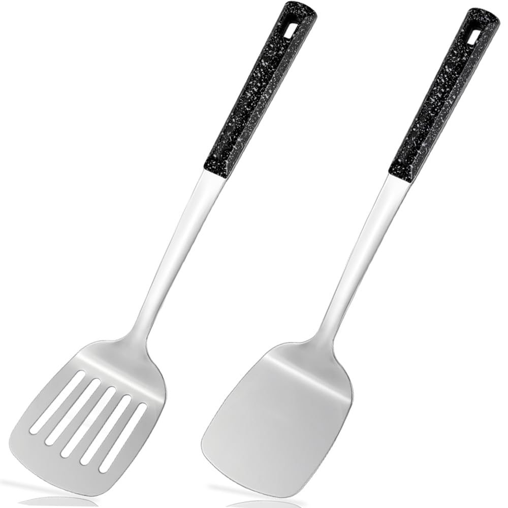 Photo 1 of 14.4-in 2 Pack metal spatula set, kitchen utensils, cooking utensils,Turner, Slotted Kitchen Spatulas Stainless Steel, Cooking Utensils, Ideal Cookware for Fish, Eggs, Pancakes
