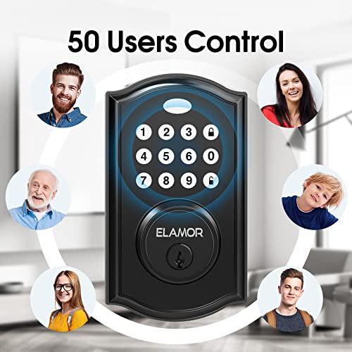 Keyless Entry Door Lock - Electronic Deadbolt Lock with Keypads, Auto Lock, 50 User Codes, Security Waterproof Keypad Lock. Easy to Install, Smart Lock for Front Door, Home Use, Apartment - All Black