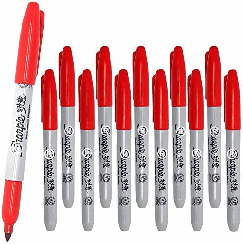 12 x Sharpie Permanent Marker Pens | Fine Point | for Metal, Paper and Plastic | Red - Loose in Plain Packaging [ASIA IMPORT]