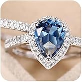 HUUGVBCO Sapphire CZ Cubic Zirconia Ring Set Gorgeous Cubic Zirconia Bridal Prom Bands for Women, Engagement Teardrop Wedding Promise Rings for Her Statement Anniversary Halo Ring 8#