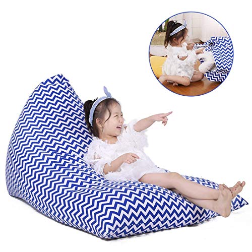 Stuffed Animal Bean Bag Storage for Kids and Adults. Premium Canvas Bean Bag Chair Cover - Cover ONLY(Chevron Print Blue 200L/52 Gal)
